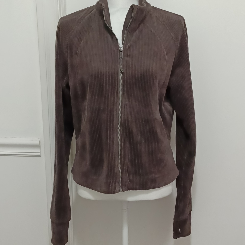 Lululemon Womens sz12 Scuba Track Jacket Velvet Cord Espresso Brown Long Sleeve